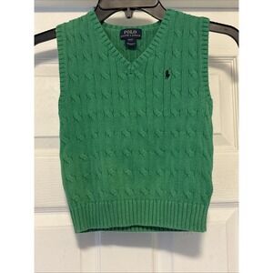 Polo Ralph Lauren Kelly Green Cable Knit V Neck Sweater Vest Toddler Boys 4/4T‎